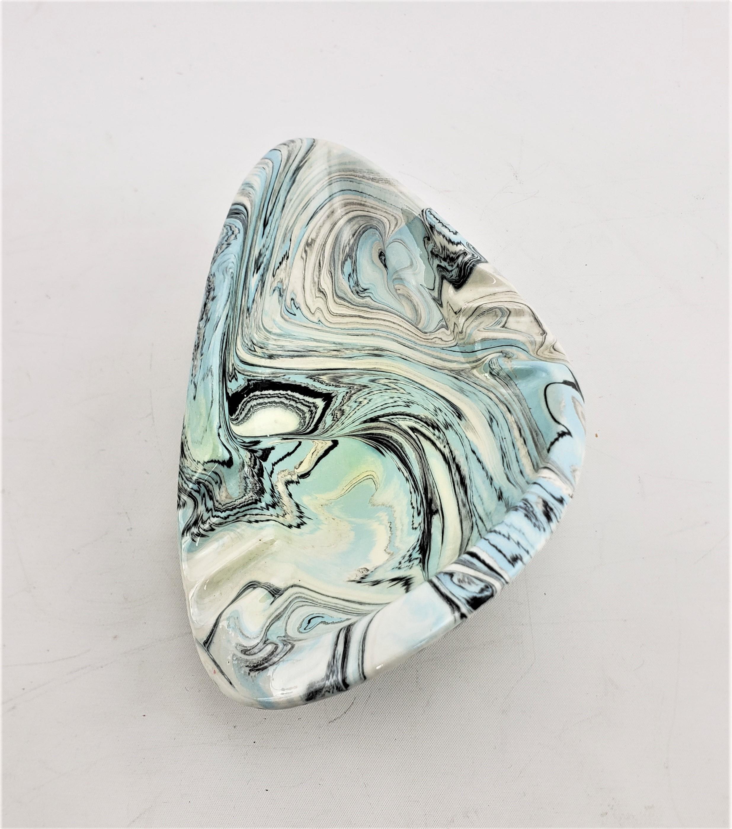 Molded Signed Mid-Century Modern Biomorphic Shaped Ceramic Ashtray with Swirled Glaze For Sale