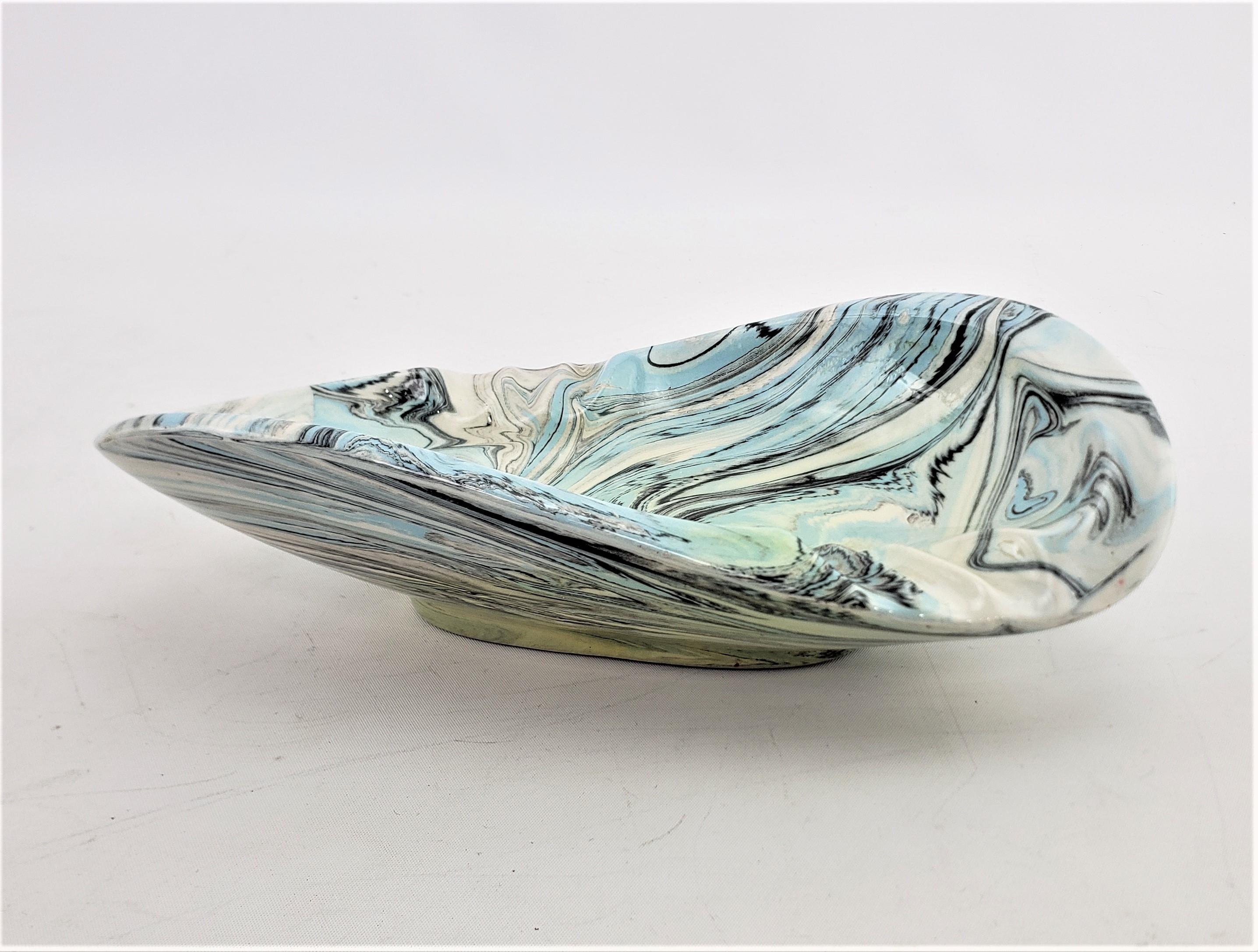 20th Century Signed Mid-Century Modern Biomorphic Shaped Ceramic Ashtray with Swirled Glaze For Sale