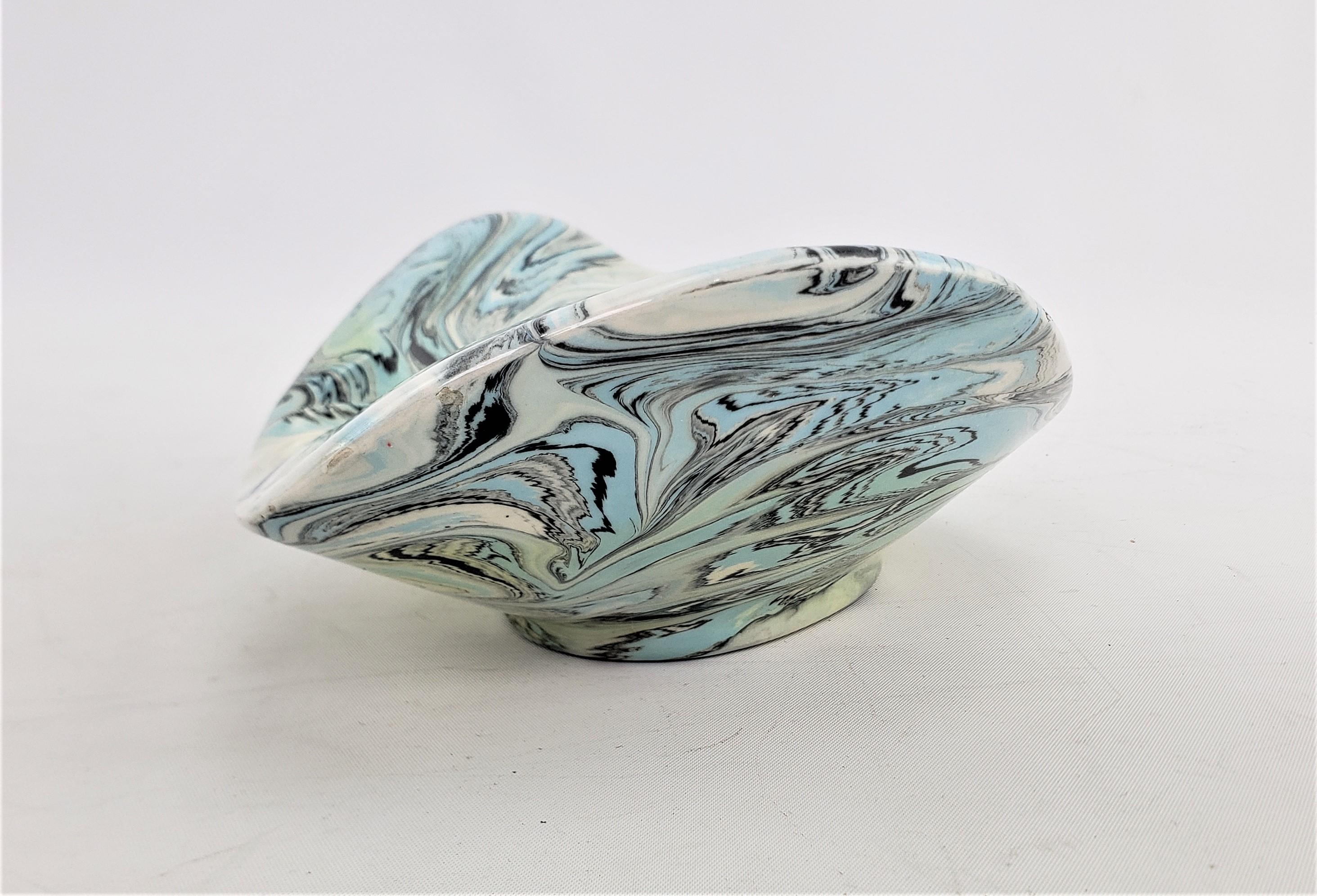 Signed Mid-Century Modern Biomorphic Shaped Ceramic Ashtray with Swirled Glaze For Sale 1