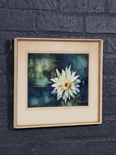 Signed Mid-Century Modern Botanical Water Lily Watercolor