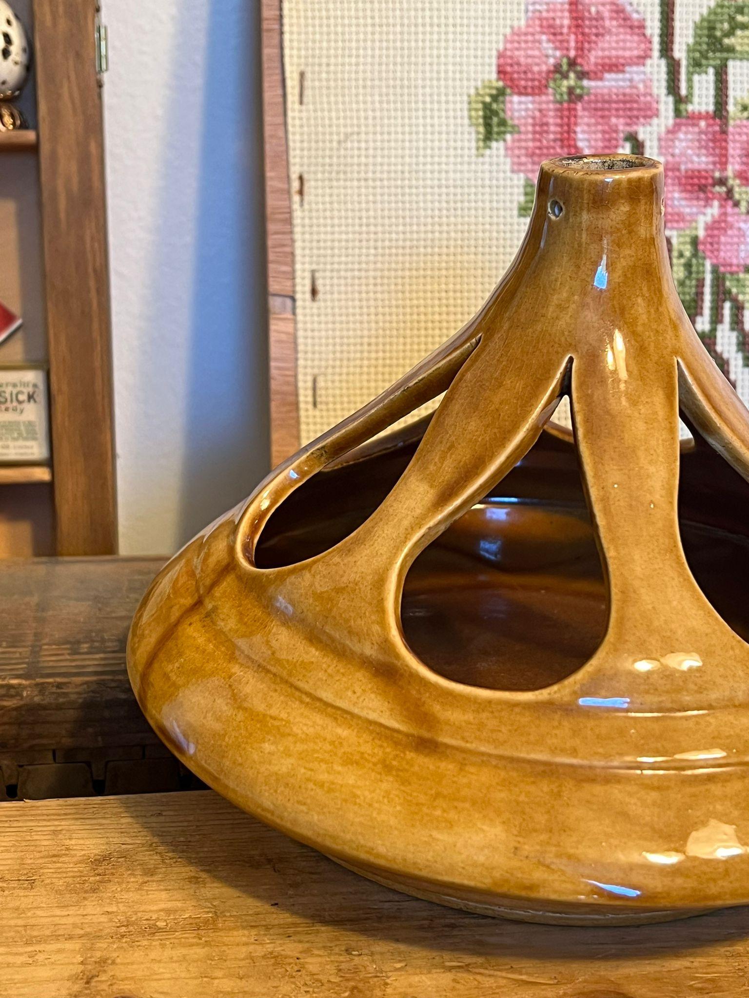 Mid-Century Modern Signed Mid Century Modern Ceramic Vase With Water Drop Shaped Cutouts. For Sale
