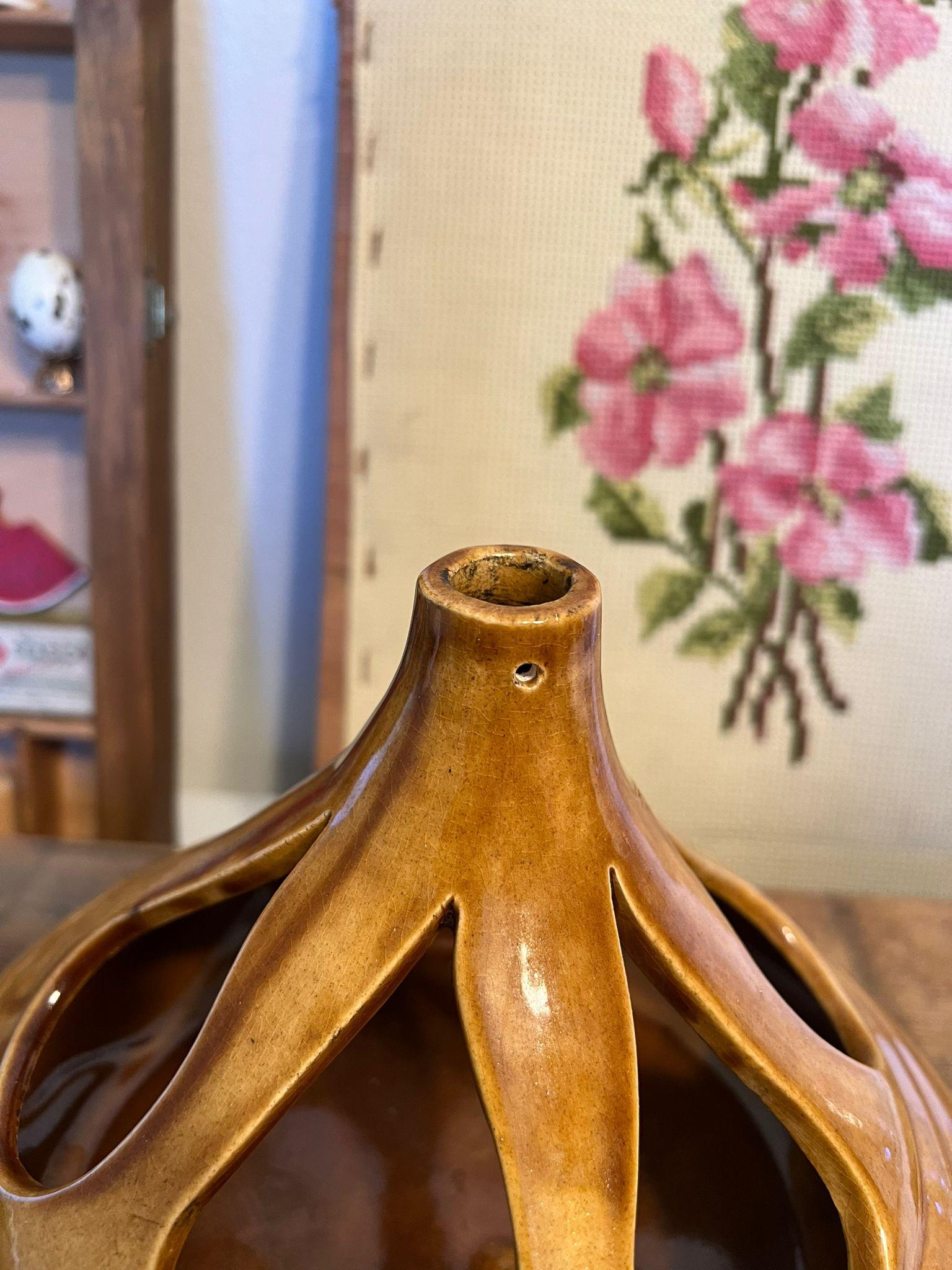Signed Mid Century Modern Ceramic Vase With Water Drop Shaped Cutouts. For Sale 2