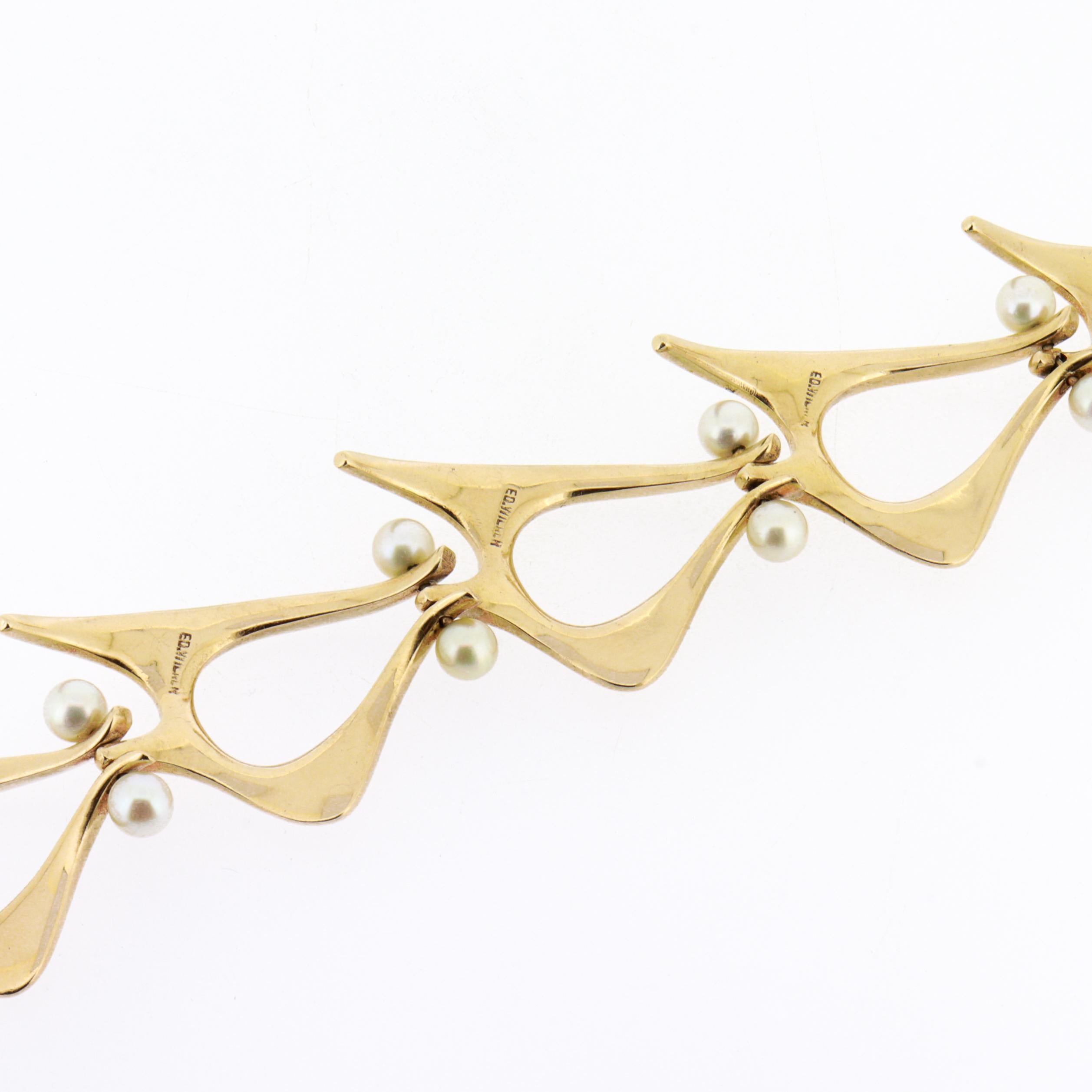 Bracciale Modernista di metà secolo firmato Ed Wiener in oro 14K e perle A Link in vendita 5