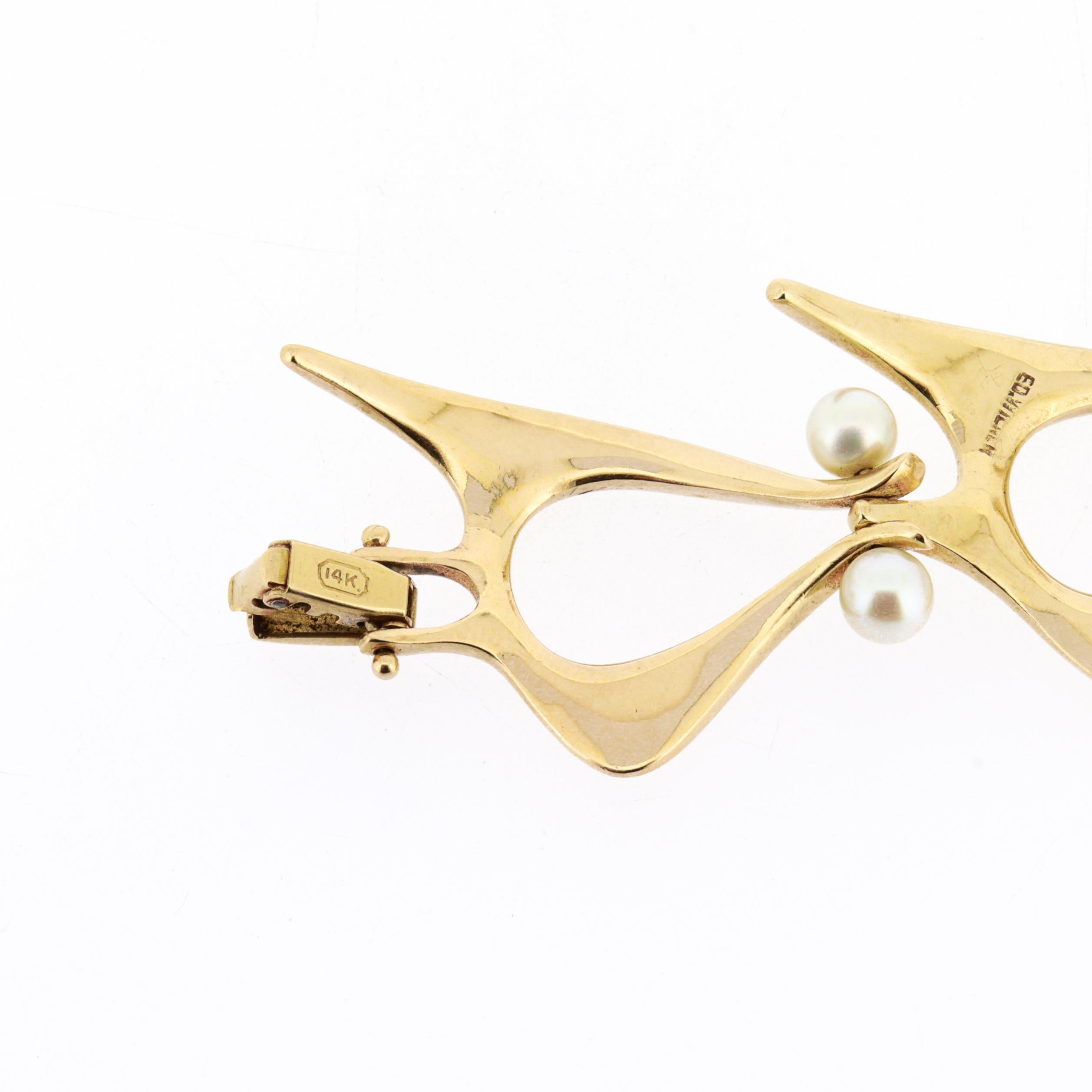 Bracciale Modernista di metà secolo firmato Ed Wiener in oro 14K e perle A Link in vendita 6