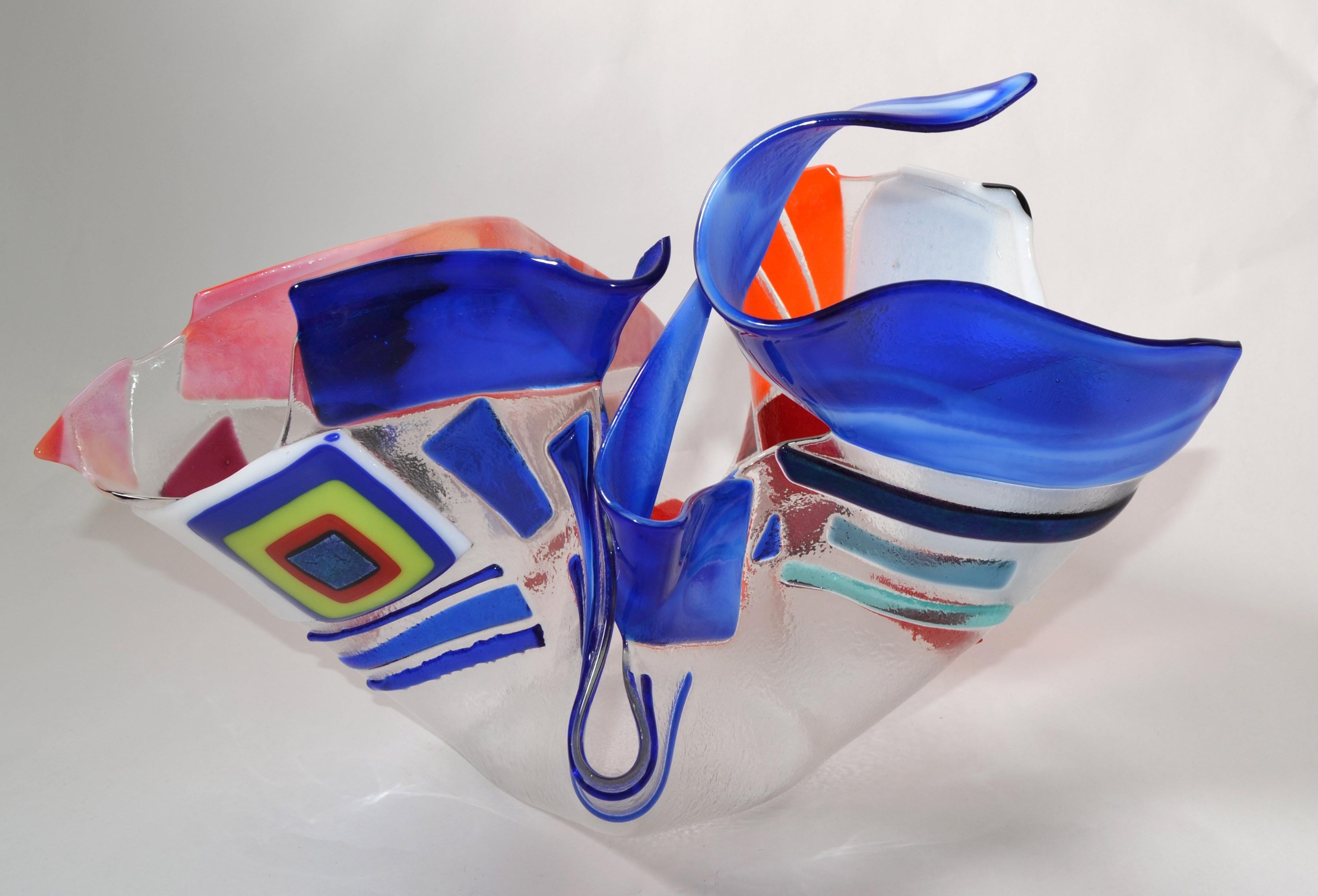 Signed Mid-Century Modern Freeform Glass Bowl Studio Piece Colorful Enamel Decor For Sale 7