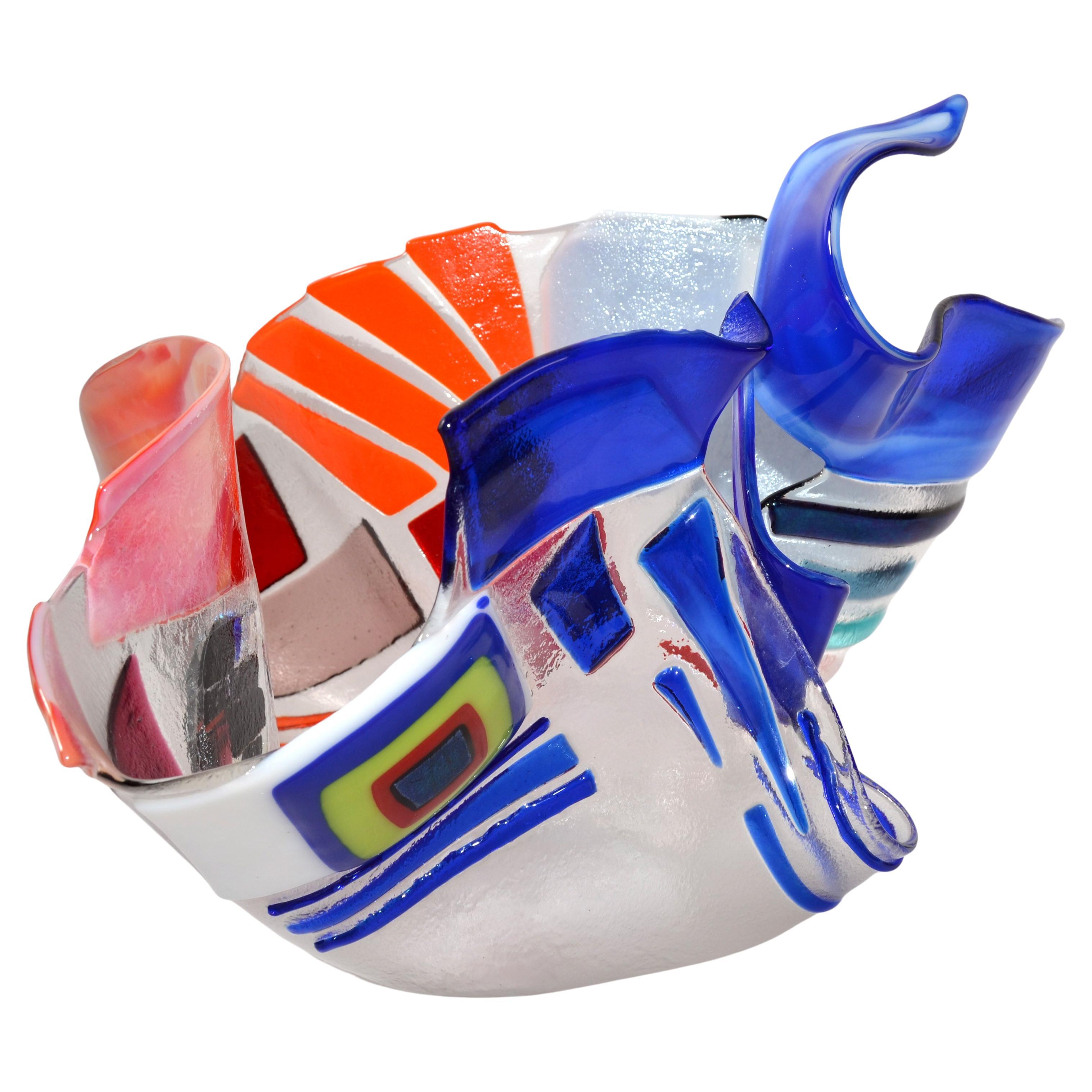 Signed freeform vintage blown Art Glass bowl Studio Piece with hand-painted Enamel patches, shapes and forms.
Pop Art from the 1980s. Looks amazing from every different angle. Signed by Artist Josephina.
This bowl is perfect on display or used as