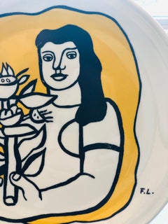 Fernand Leger Biot Ltd. Edition White Porcelain with Yellow & Black Design Plate