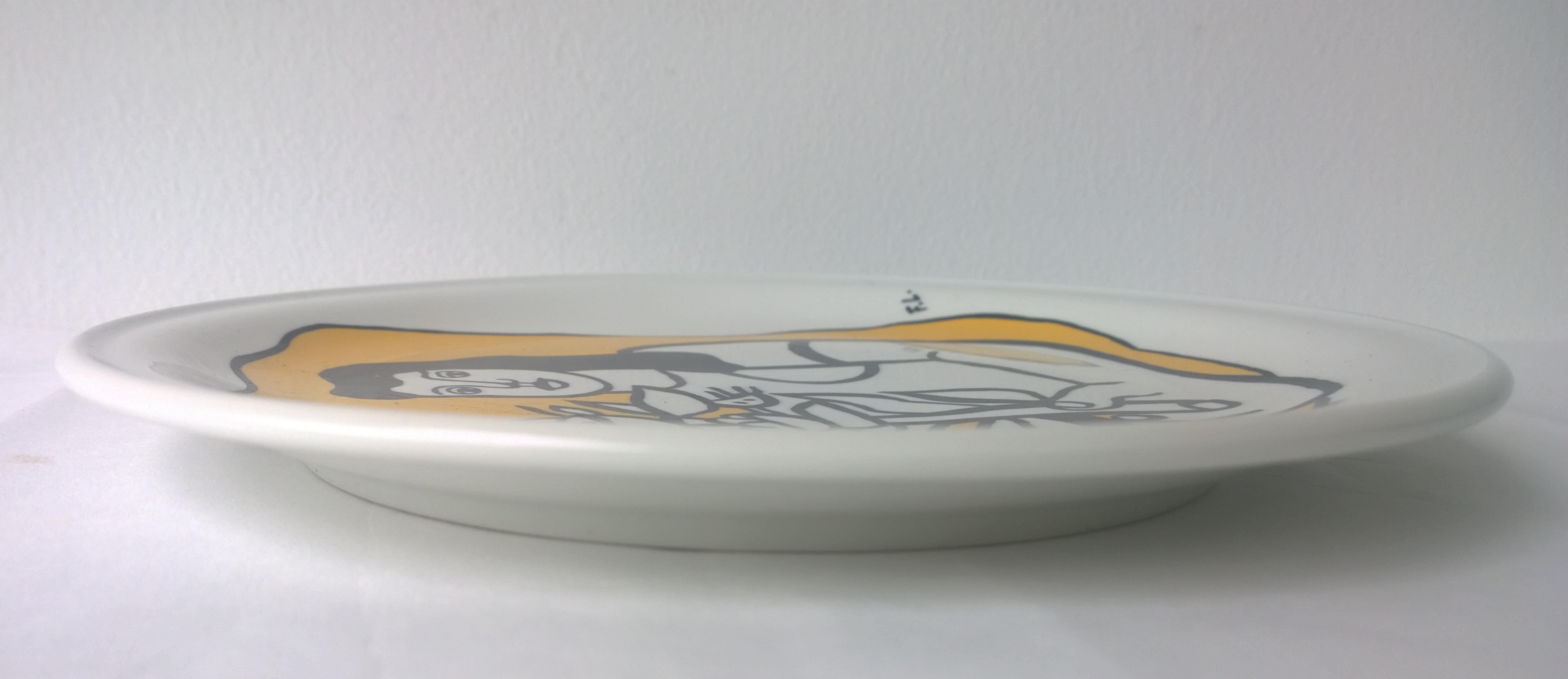 Fernand Leger Biot Ltd. Edition White Porcelain with Yellow & Black Design Plate 13