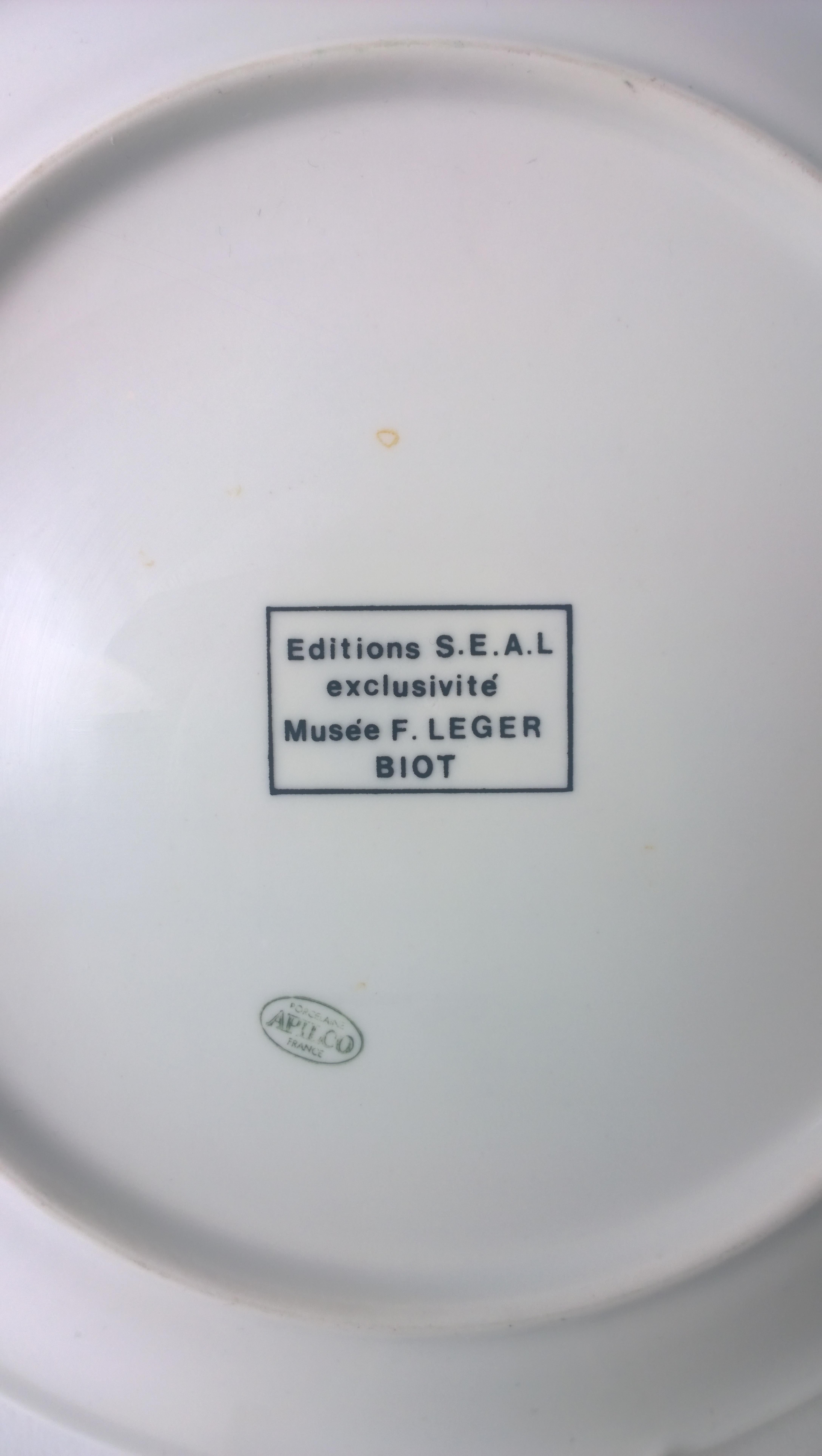Fernand Leger Biot Ltd. Edition White Porcelain with Yellow & Black Design Plate 12