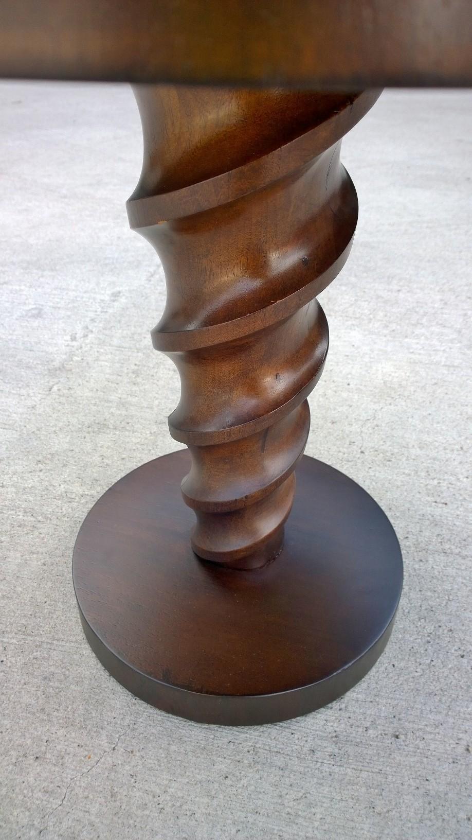 Mahogany Johan Tapp Carved Center Corkscrew Pedestal and Round Top Side Table For Sale 3