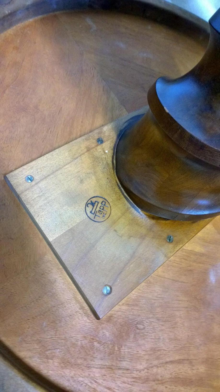 Mahogany Johan Tapp Carved Center Corkscrew Pedestal and Round Top Side Table For Sale 9