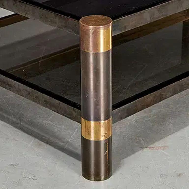 American Signed Mid Century Modern Karl Springer Steel and Brass Coffee Table For Sale