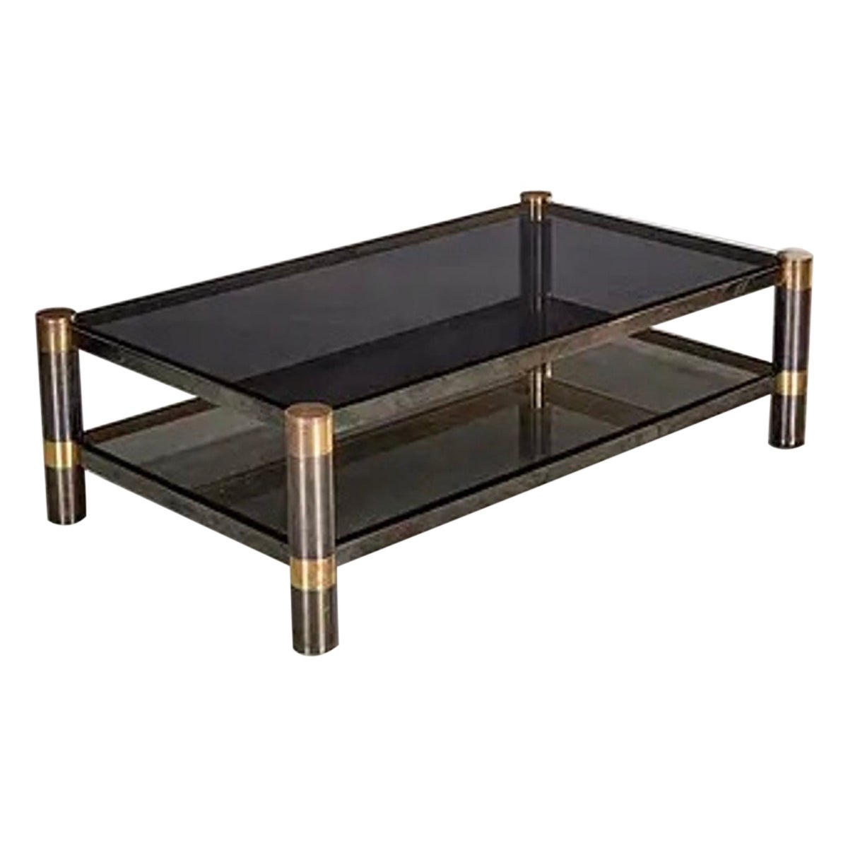 Signed Mid Century Modern Karl Springer Steel and Brass Coffee Table For Sale