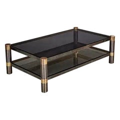 Signed Mid Century Modern Karl Springer Steel and Brass Coffee Table