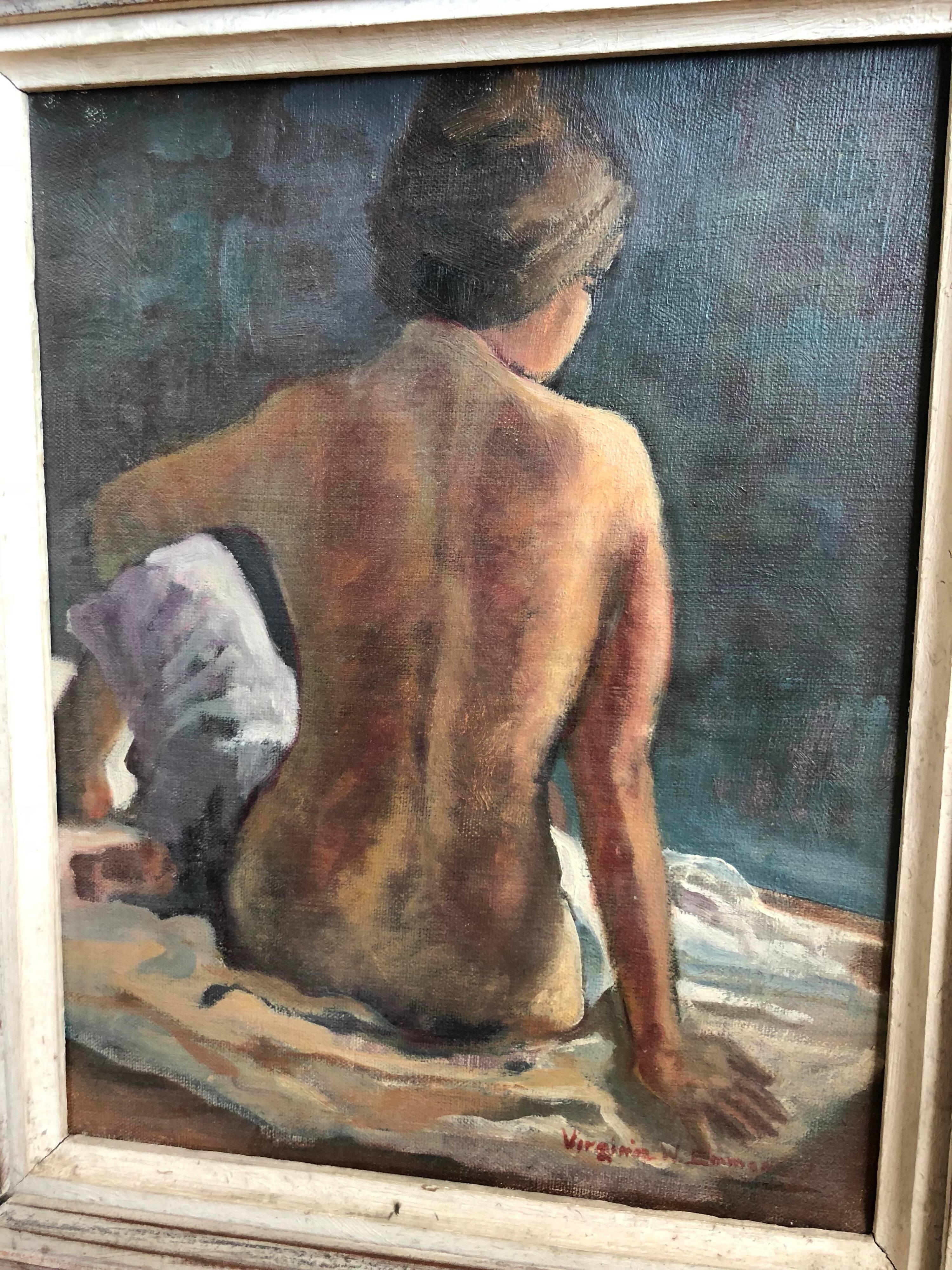Signed Mid-Century Modern Nude by Virginia Emmons In Excellent Condition In Redding, CT