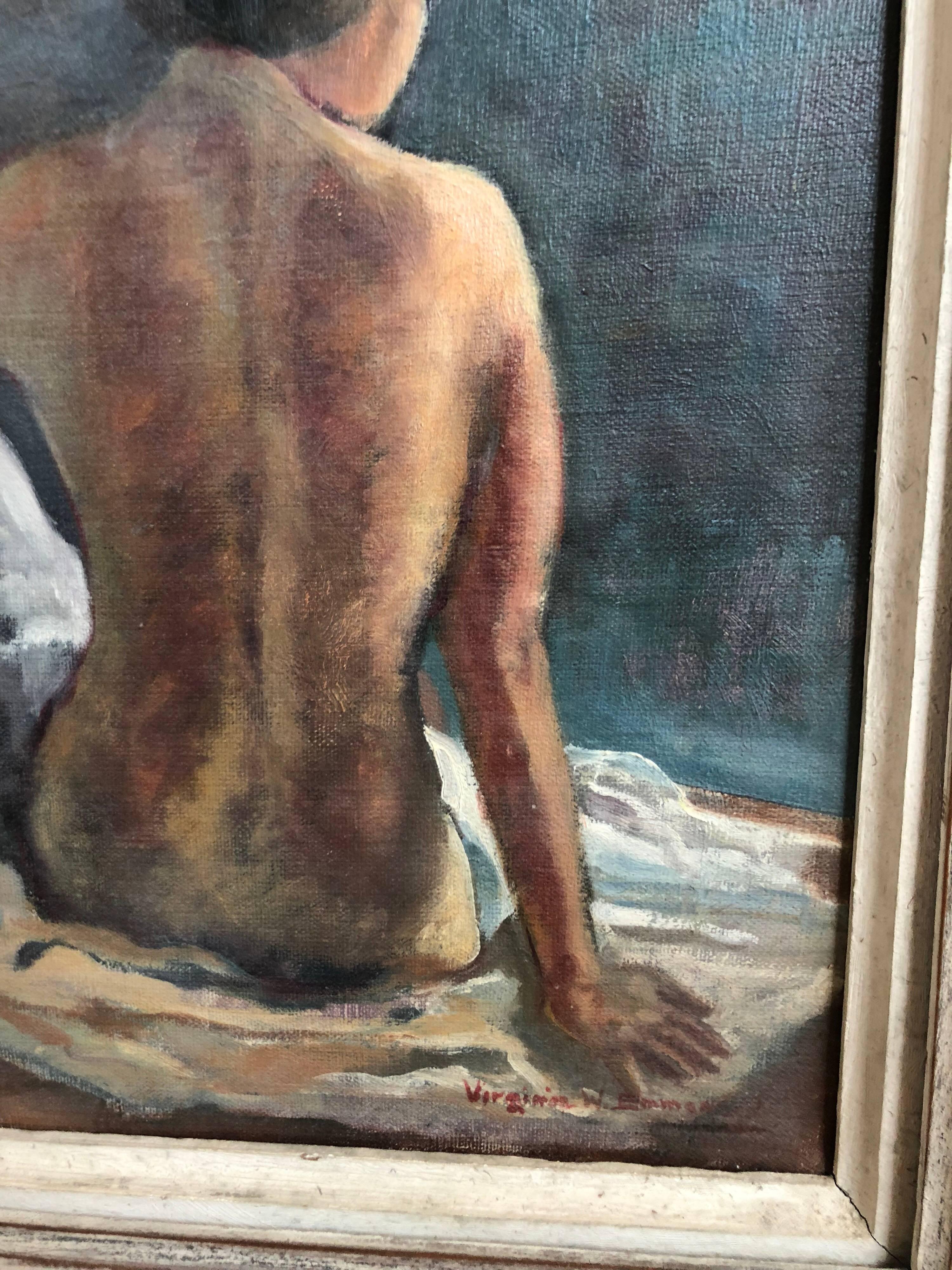 Canvas Signed Mid-Century Modern Nude by Virginia Emmons