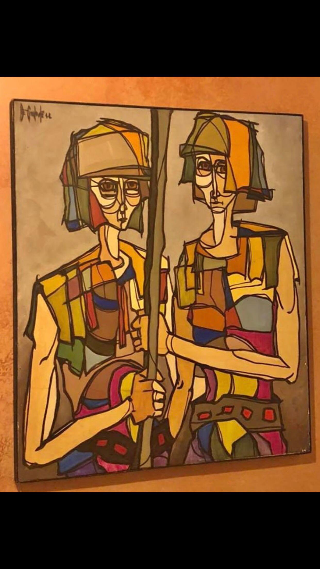 Signed Mid-Century Modern Picasso Style Painting In Fair Condition In Redding, CT