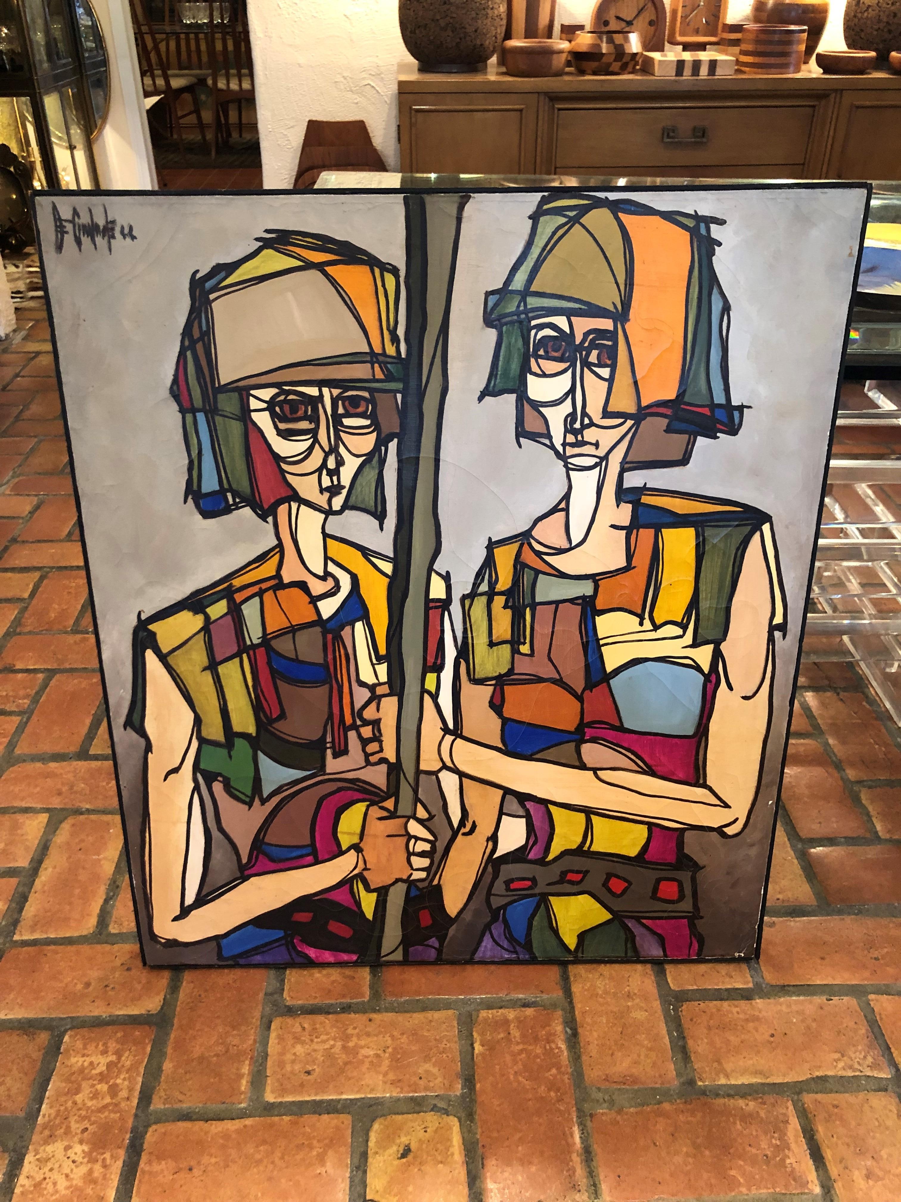 Signed Mid-Century Modern Picasso Style Painting 1