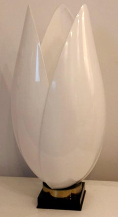 Signed Rougier White Resin Tulip Design with Black Wood & Brass Base Table Lamp