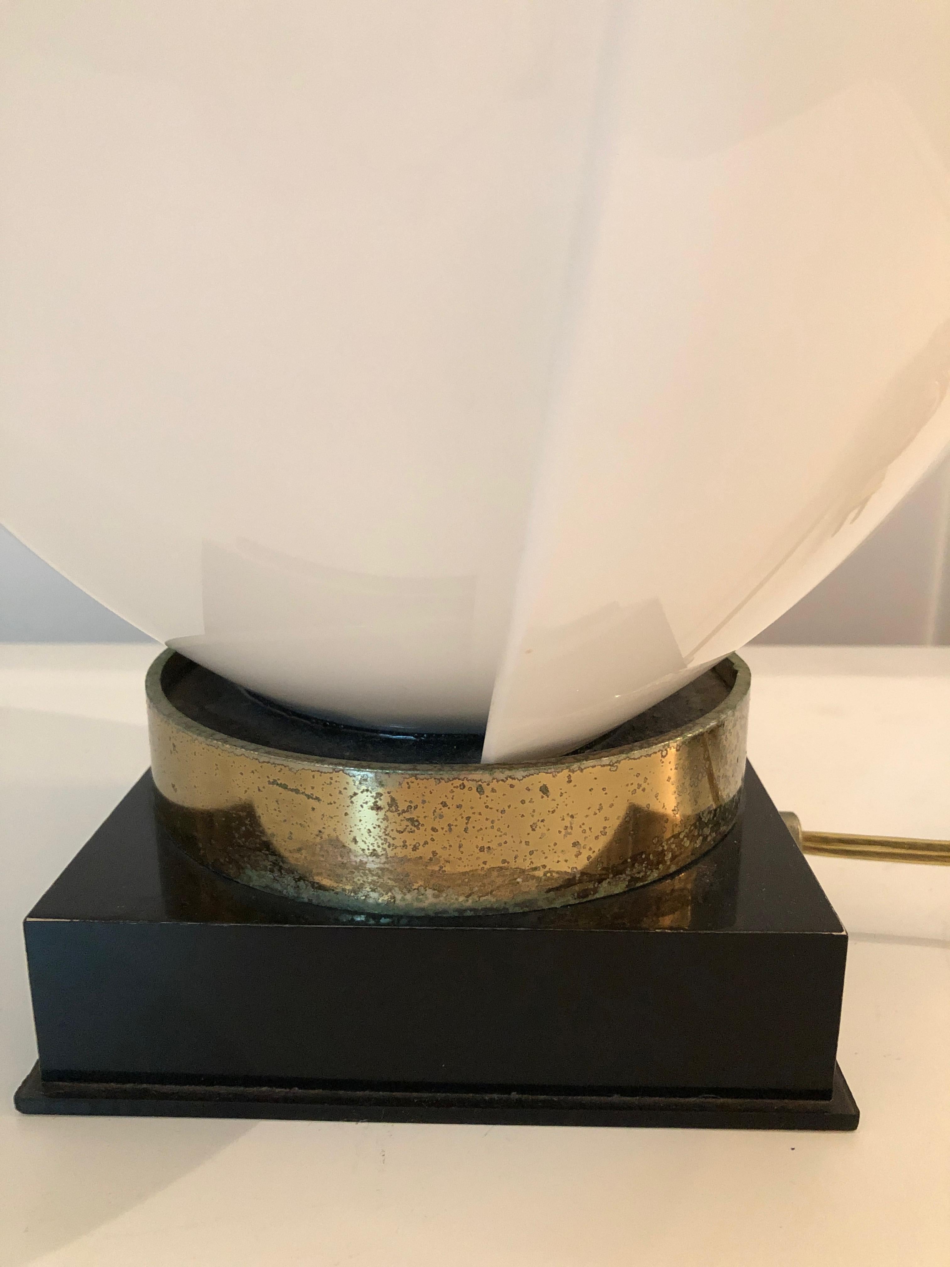 Canadian Signed Rougier White Resin Tulip Design with Black Wood & Brass Base Table Lamp For Sale