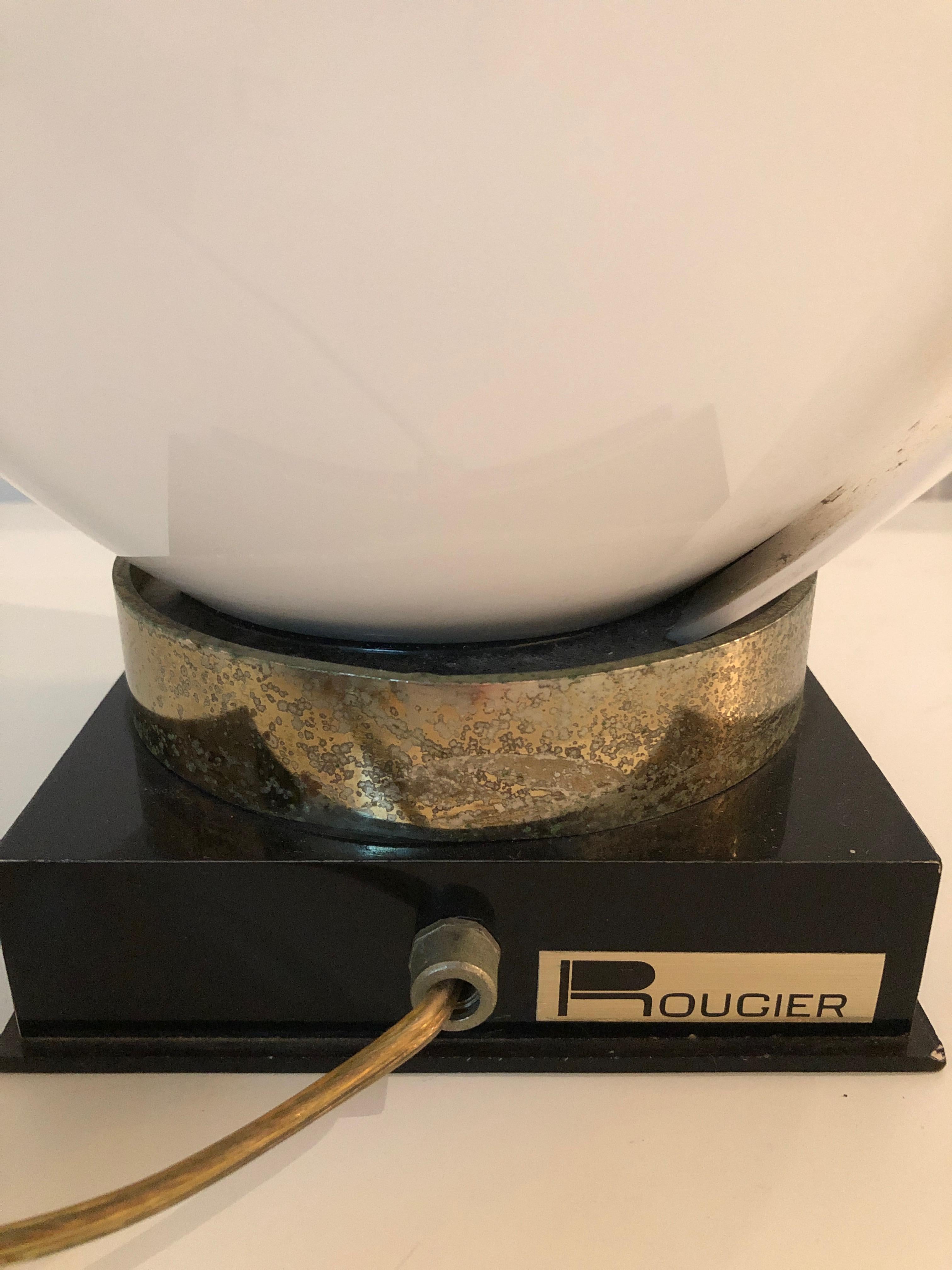 Signed Rougier White Resin Tulip Design with Black Wood & Brass Base Table Lamp In Good Condition For Sale In Houston, TX