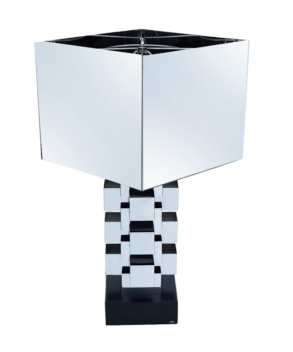Late 20th Century Signed Mid Century Modern Skyscraper Table Lamp by Curtis Jere in Mirror Chrome For Sale
