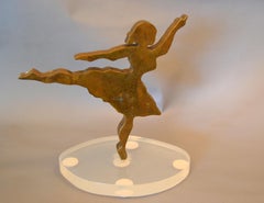 Signed Mid-Century Modern Solid Bronze Ballerina Dancer Sculpture Lucite Base