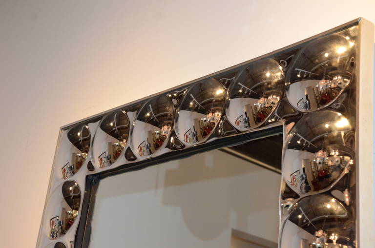 American Signed Mid-Century Modern Turner Pressure Molded Silver Plastic Bubbles Mirror
