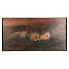 Signed Mid Century Painting of a Couple on Canvas.