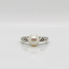 Signed Mid-Century Pearl, Diamond, & 14 Karat White Gold Cocktail Ring