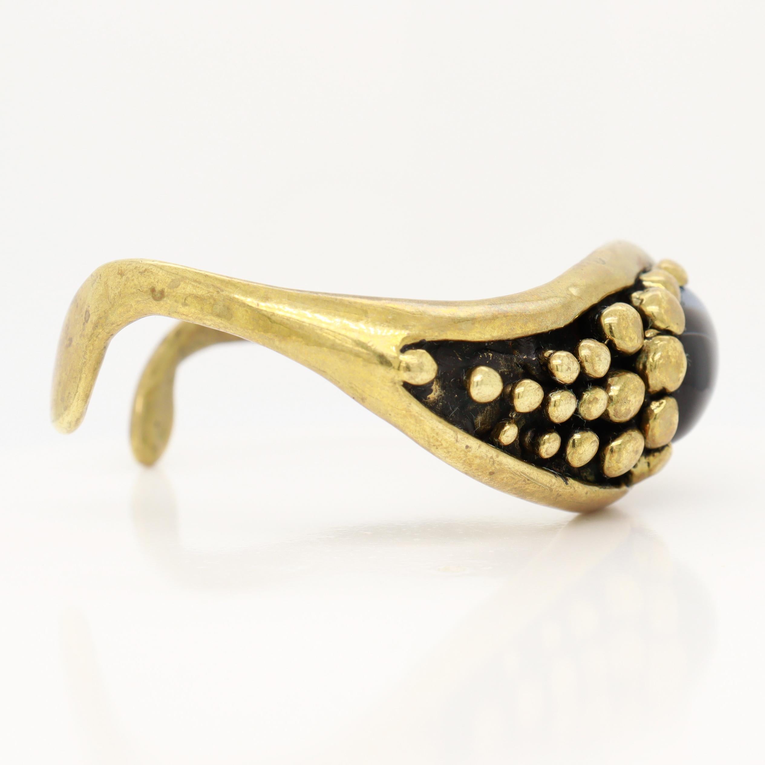 Signed Mid-Century Stephen Burr Brutalist Cast Brass & Agate Cabochon Bracelet For Sale 4