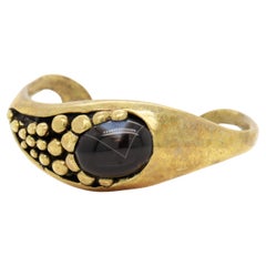 Signed Mid-Century Stephen Burr Brutalist Cast Brass & Agate Cabochon Bracelet