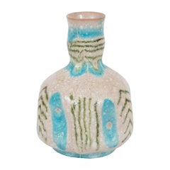 Signed Midcentury Handcrafted Green and Turquoise Ceramic Vase by Guido Gambone
