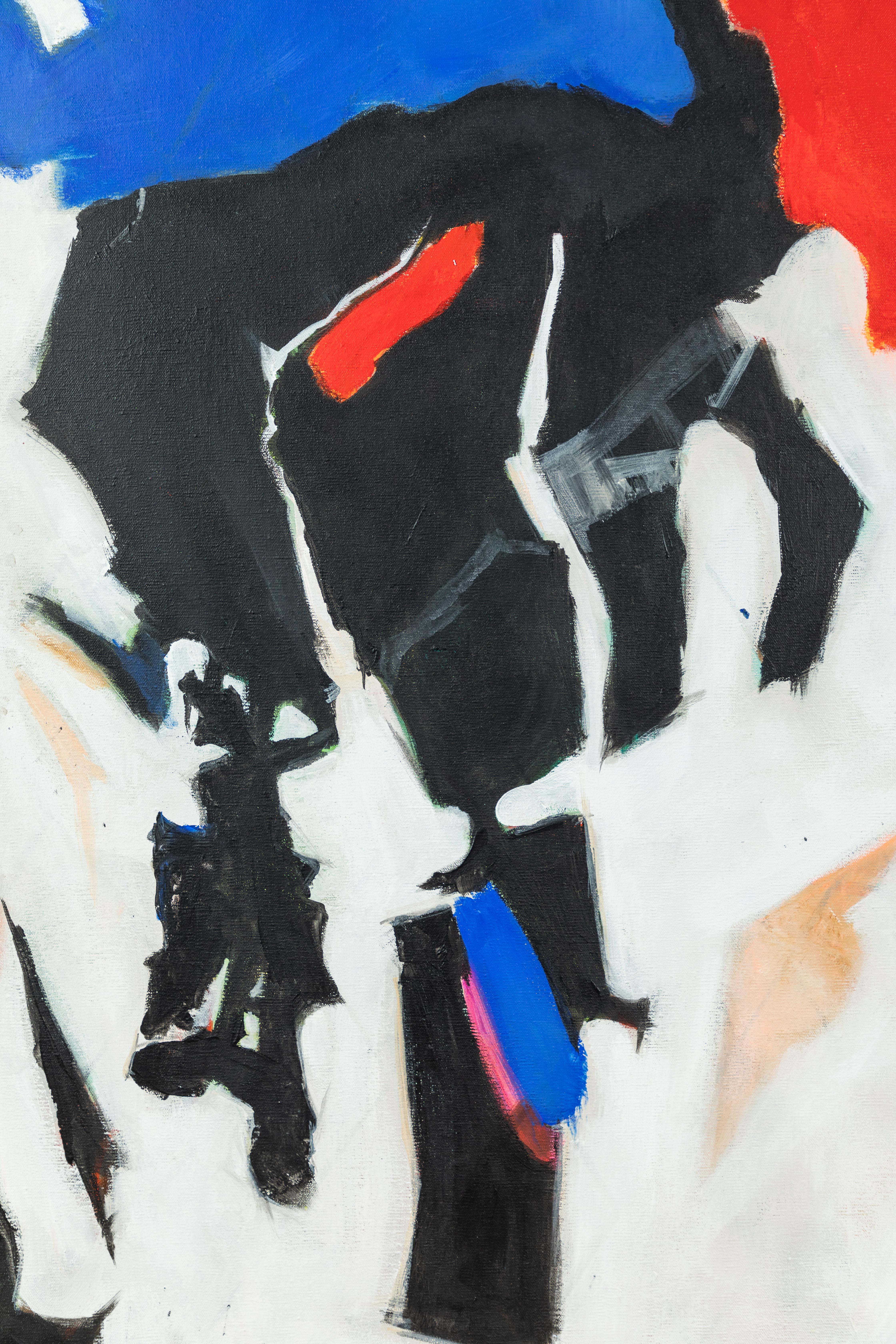 Original, signed and dated, 1964 oil on canvas painting missing pieces, by notable American artist, Perle Fine, (1905-1988). Select public collections: Brooklyn Museum, New York, Corcoran Gallery, Washington, D.C., Metropolitan Museum of Art, New