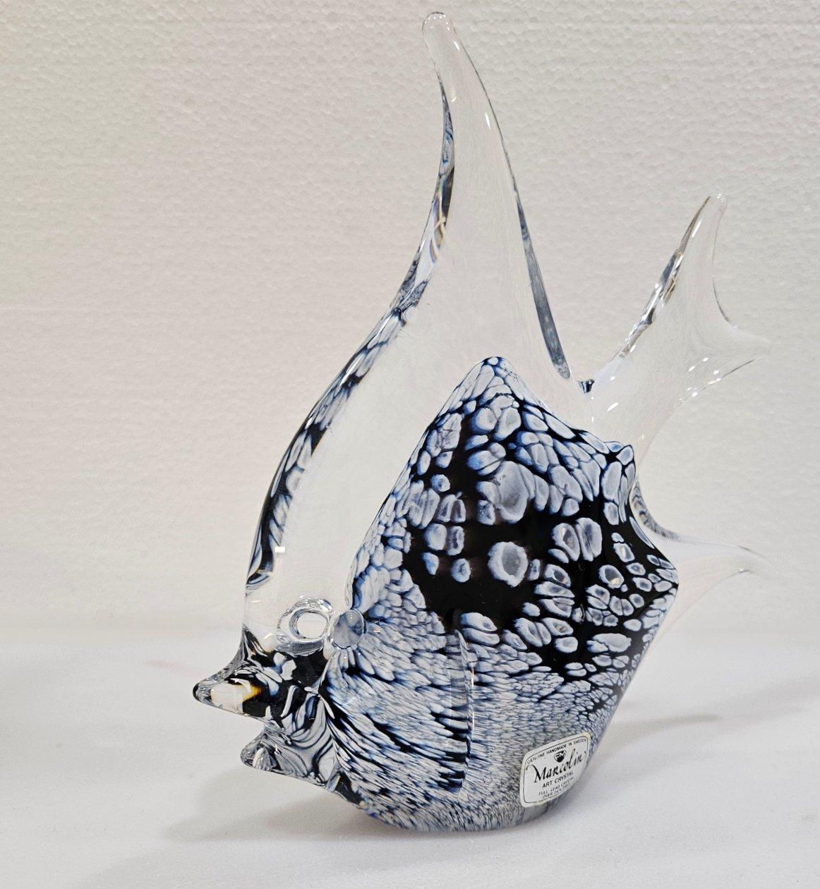 Escultura de pez de vidrio con infusión de Millefiori firmada por Josef Marcolin, etiqueta original en venta 2