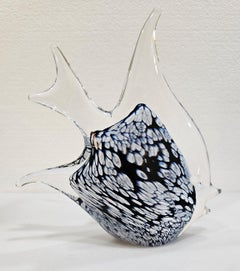 Signed Millefiori-Infused Glass Fish Sculpture by Josef Marcolin, original label