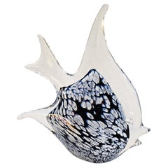 Signed Millefiori-Infused Glass Fish Sculpture by Josef Marcolin, original label