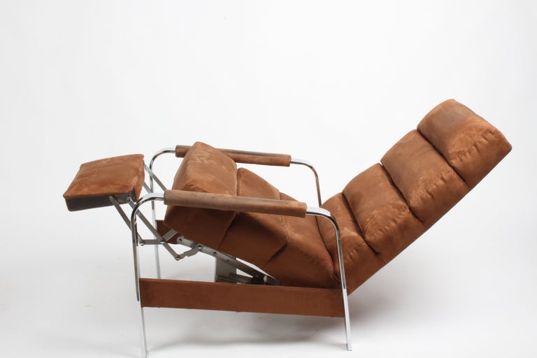 Signed Milo Baughman Chrome & Brown Suede Lounge Recliner for Thayer-Coggin 1976 For Sale 4