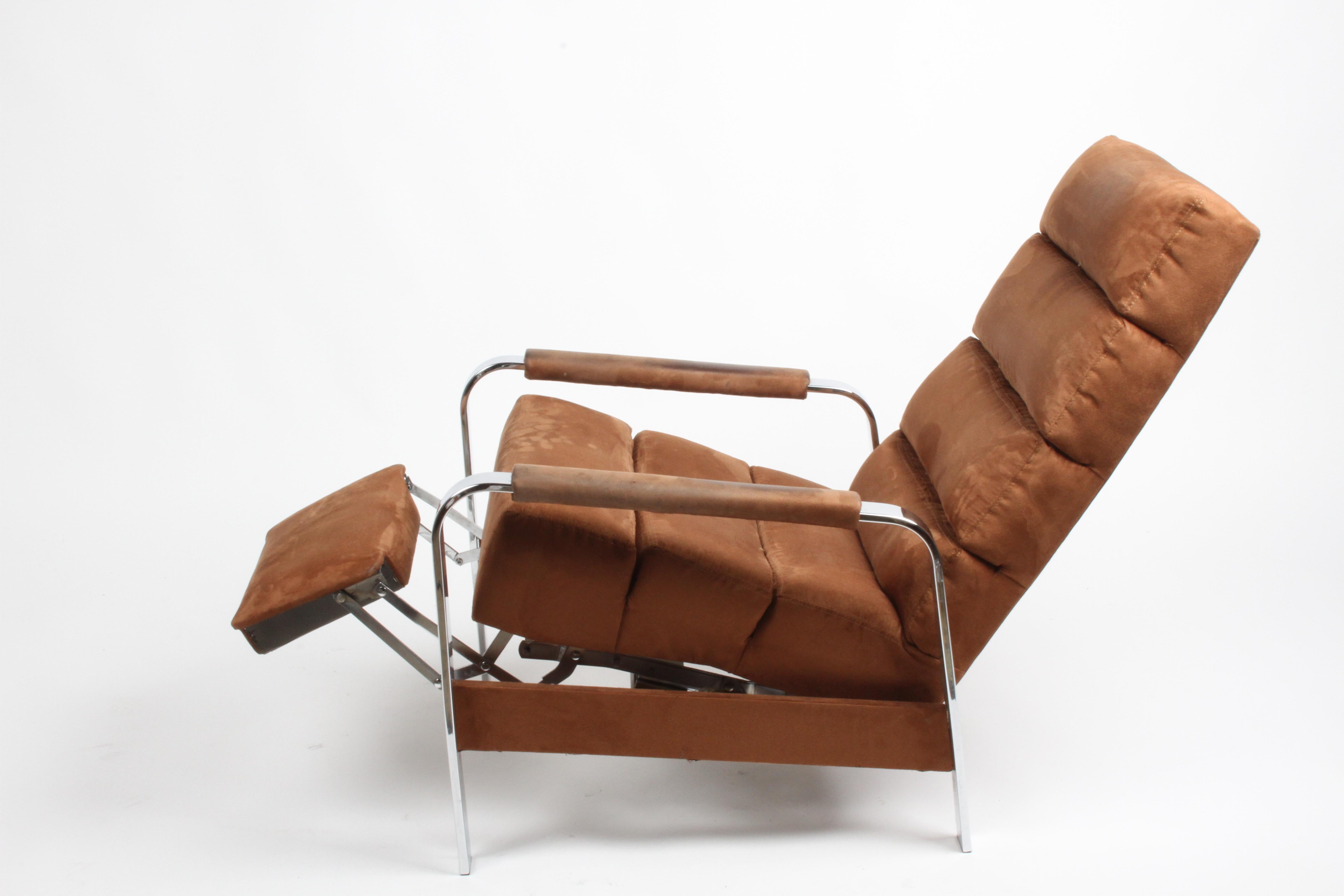 Signed Milo Baughman Chrome & Brown Suede Lounge Recliner for Thayer-Coggin 1976 3
