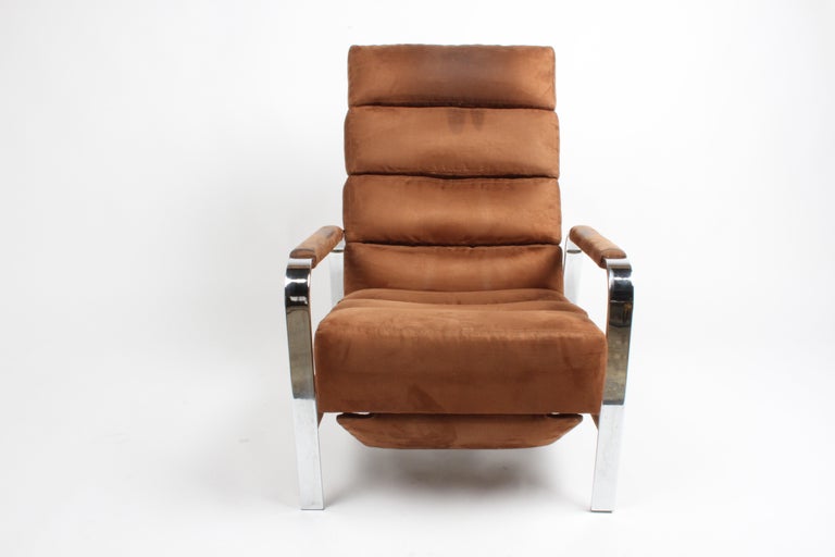 Signed Milo Baughman Chrome & Brown Suede Lounge Recliner for Thayer-Coggin 1976 For Sale 8