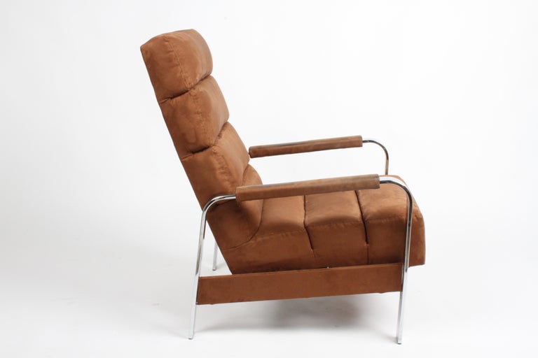 Late 20th Century Signed Milo Baughman Chrome & Brown Suede Lounge Recliner for Thayer-Coggin 1976 For Sale