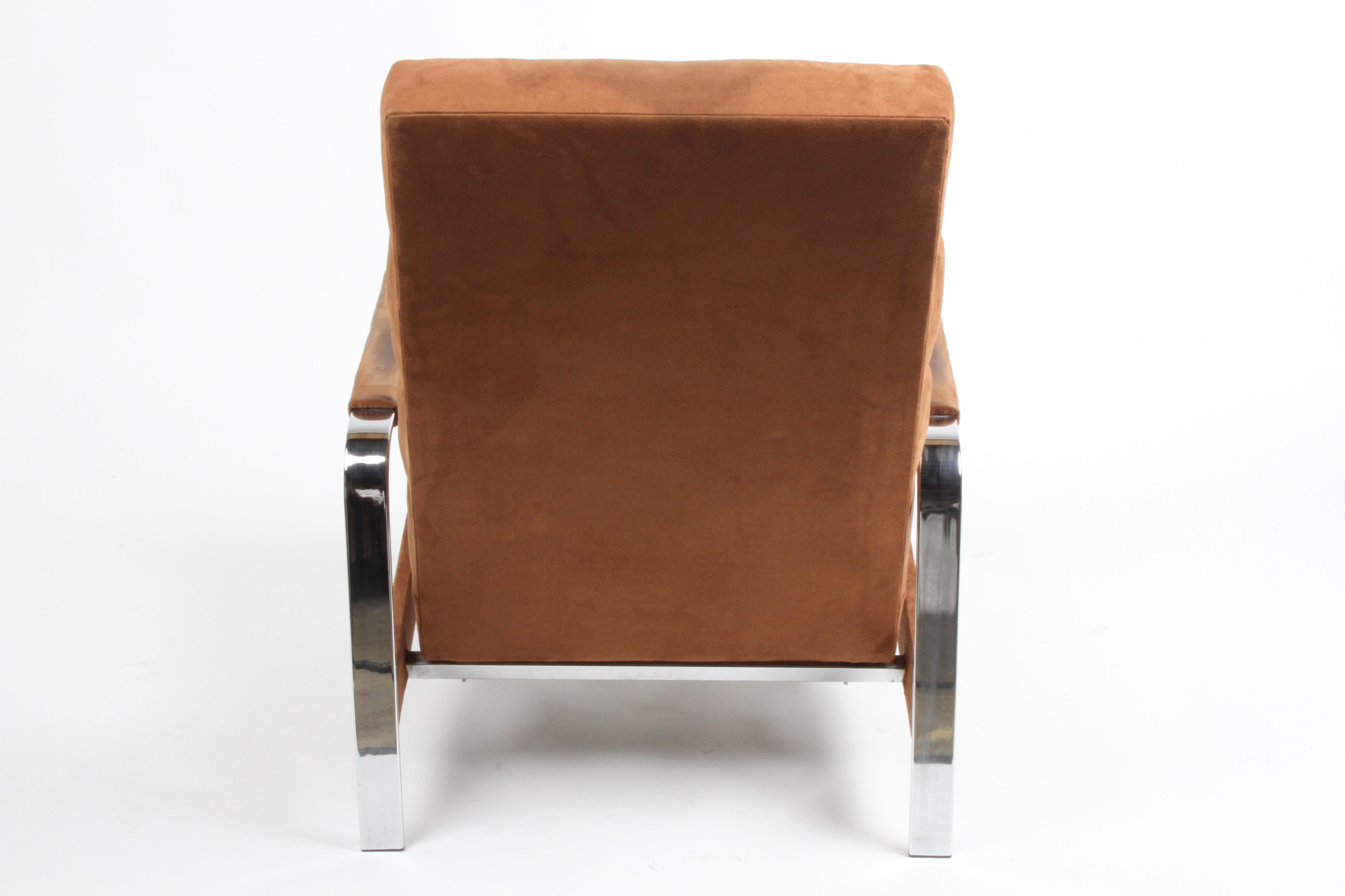 Late 20th Century Signed Milo Baughman Chrome & Brown Suede Lounge Recliner for Thayer-Coggin 1976