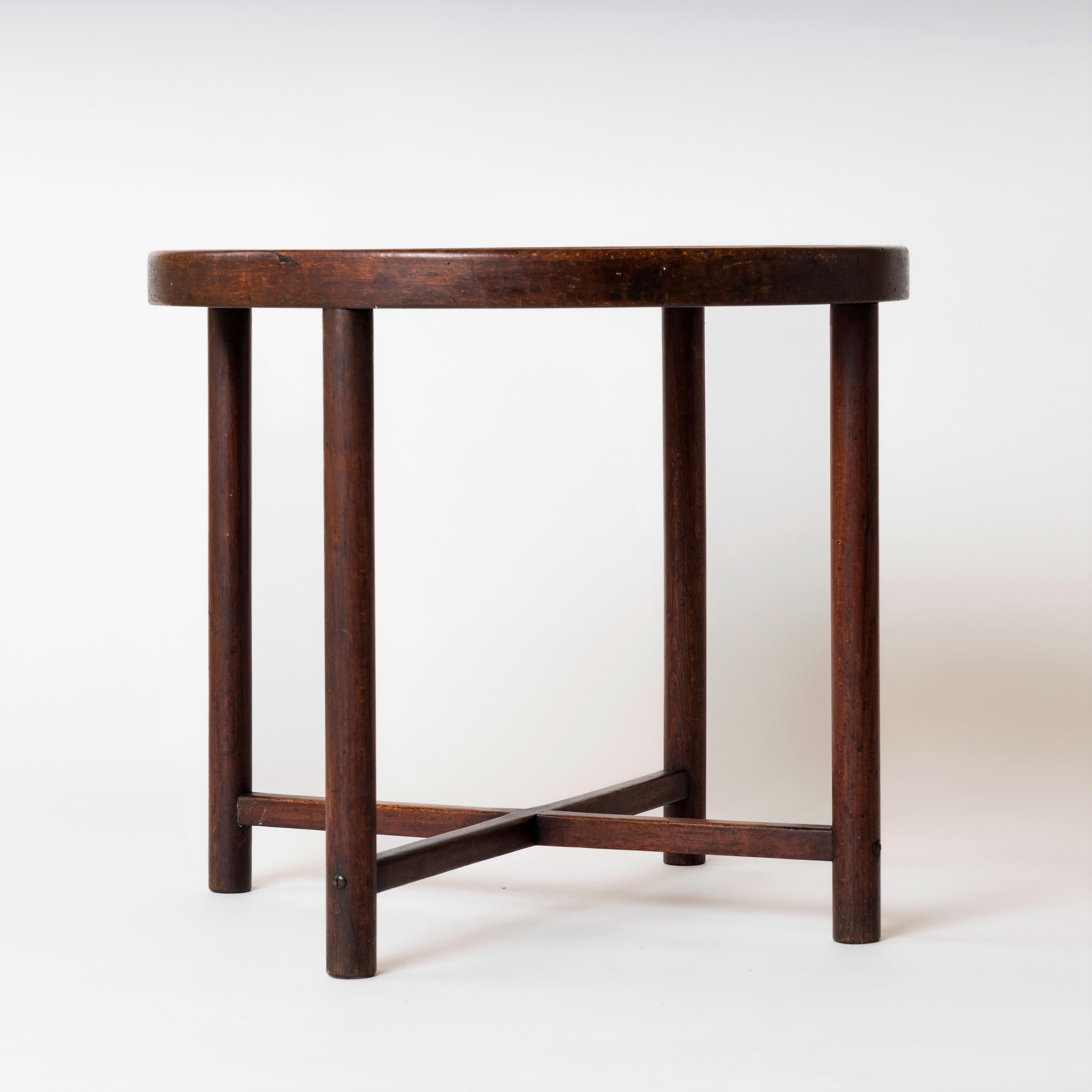 Austrian Signed Minimalist Tinted Oak Gueridon or Side Table by Thonet, Austria, 1920s