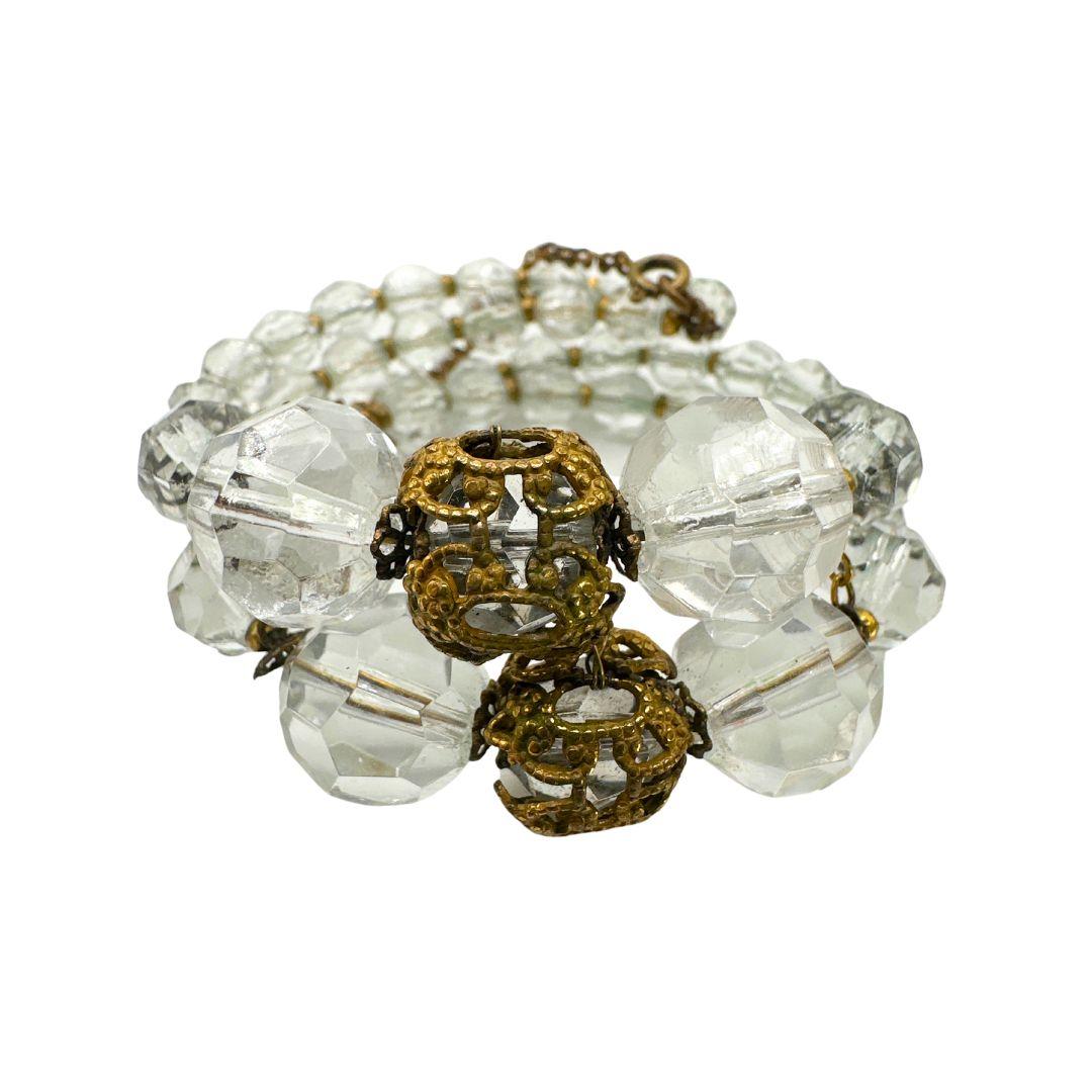 Signiert Miriam Haskell Verstellbares Vintage-Manschettenarmband aus klarem Lucite (Art déco) im Angebot