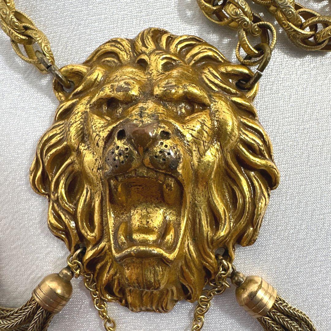 Women's or Men's Signed Miriam Haskell Collectible Vintage Lion Necklace  For Sale