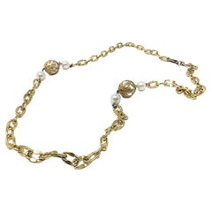 Signé Miriam Haskell Perle baroque multi-baroque, dorée  Grand collier à maillons de chaîne