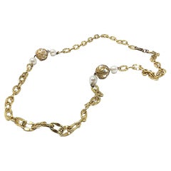 Signed Miriam Haskell Multi-Baroque Pearl, Gilt, Large Chain link Necklace