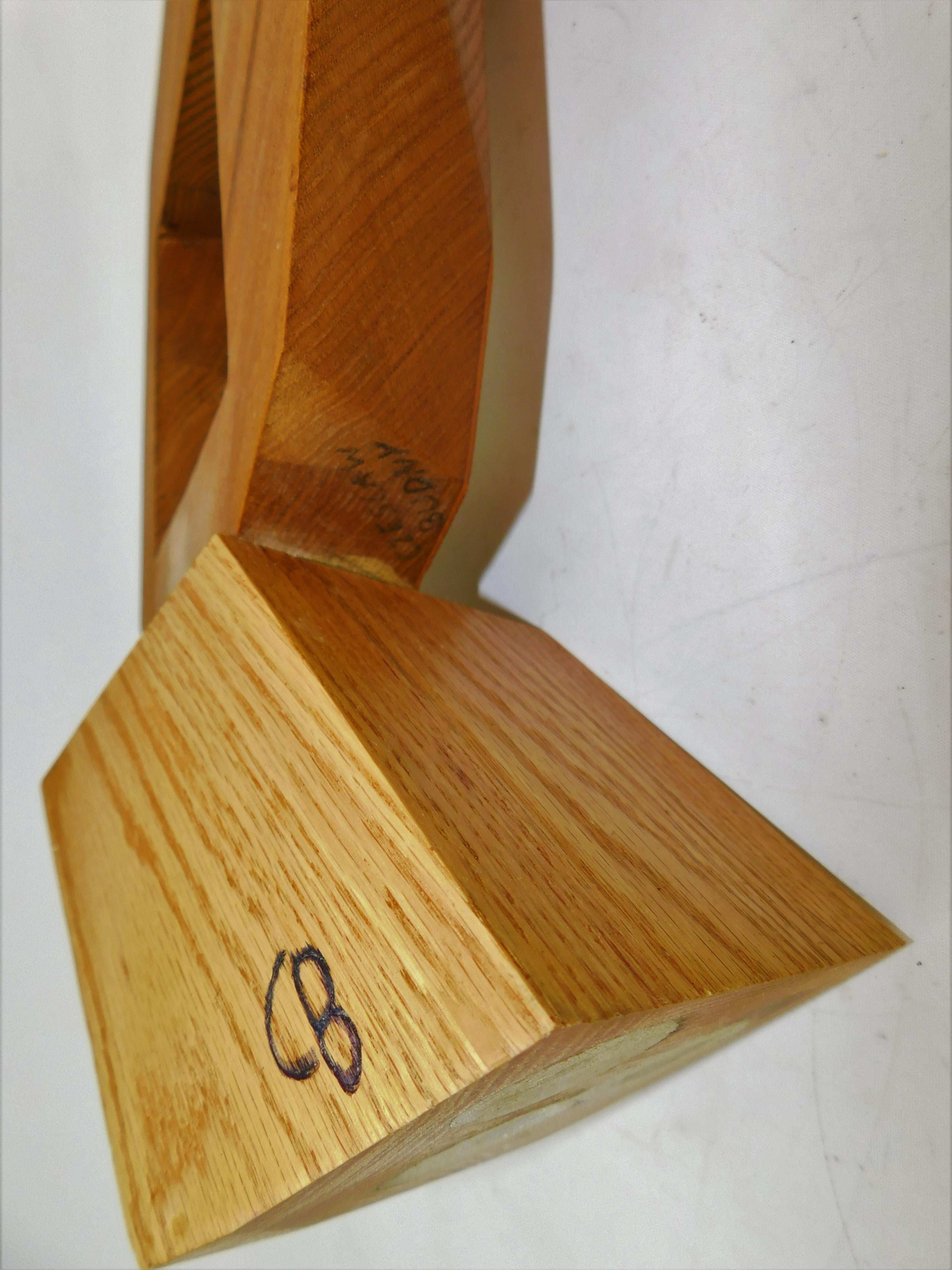 Signed Modern Abstract Constructivist Styled Wooden Oak Sculpture For Sale 3