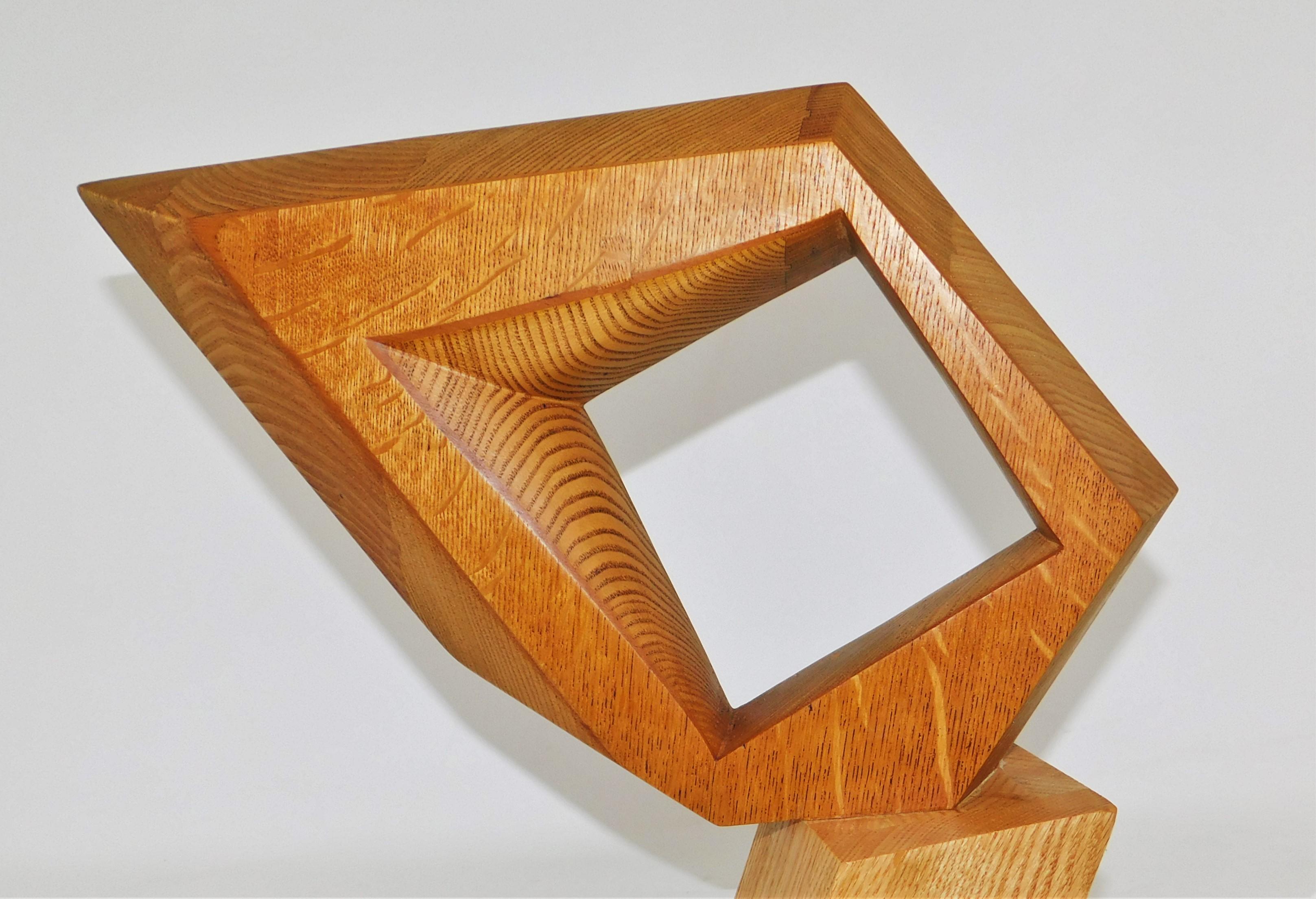Mid-Century Modern Signed Modern Abstract Constructivist Styled Wooden Oak Sculpture For Sale