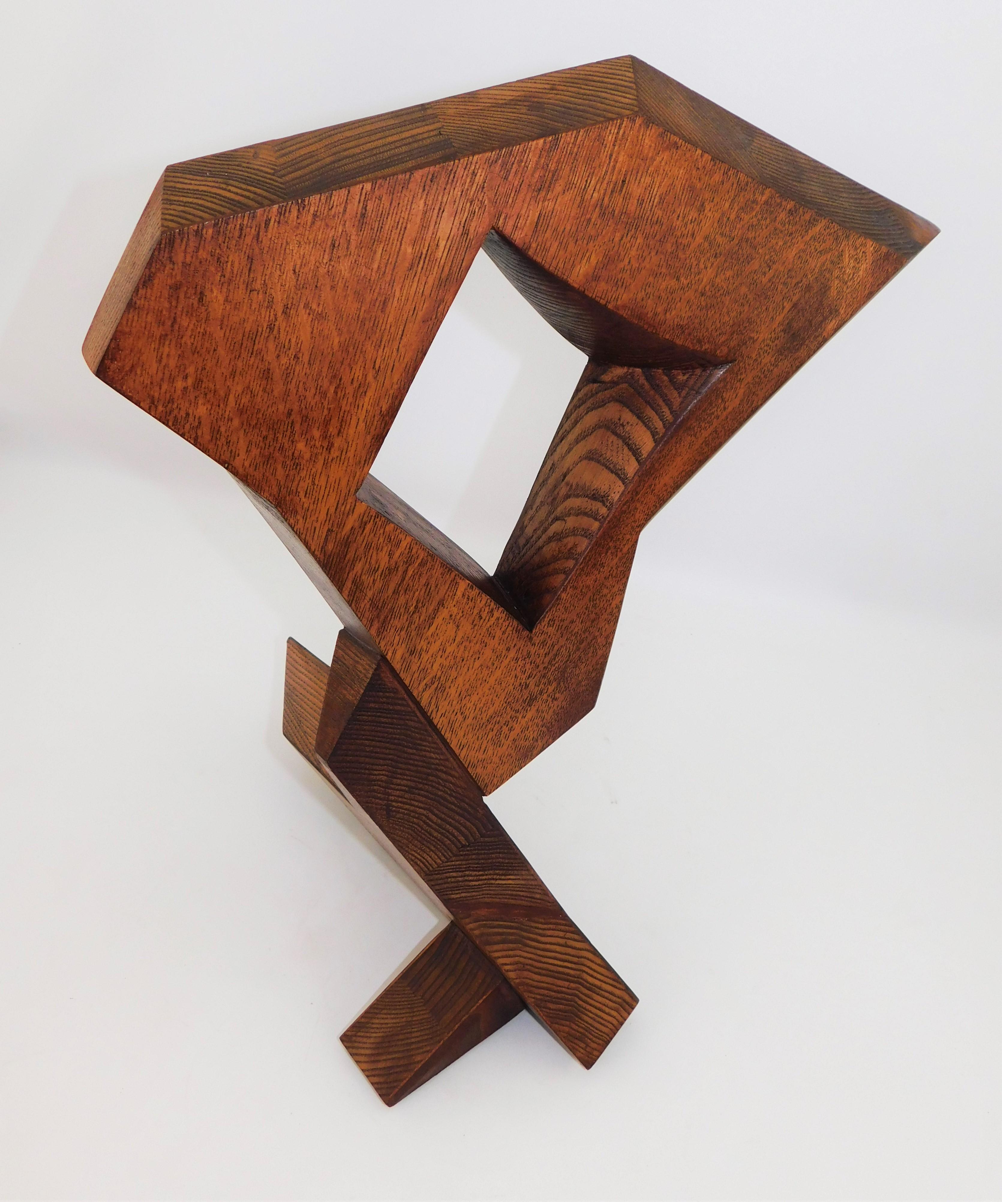 Mid-Century Modern Signed Modern Abstract Constructivist Styled Wooden Oak Sculpture Czeslaw Budny For Sale